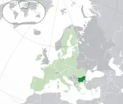Location of Bulgaria (dark green)– in Europe (green & dark grey)– in the European Union (green)  –  [Legend]