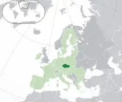 Location of the Czech Republic (dark green)– in Europe (green & dark gray)– in the European Union (green)  –  [Legend]