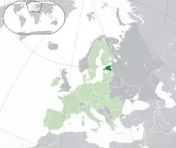 Location of Estonia (dark green)– in Europe (green & dark grey)– in the European Union (green)  –  [Legend]