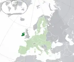 Location of Ireland (dark green)– in Europe (green & dark grey)– in the European Union (green)