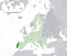 Map showing Portugal in Europe