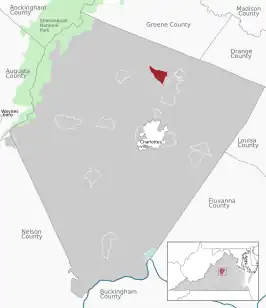 Location of the Earlysville CDP within the Albemarle county