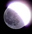 Earthlight (indirect sunlight reflected from Earth) illuminates the dim side of the Moon, while direct sunlight the bright side.