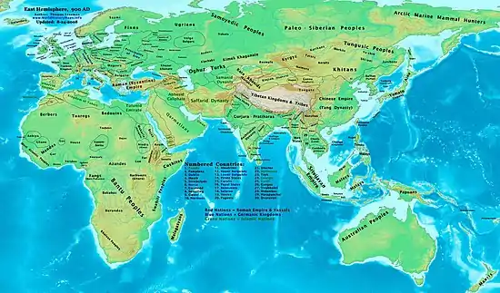 The world in 900 CE and the location of Tondo.