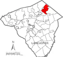 Map of Lancaster County, Pennsylvania highlighting East Cocalico Township