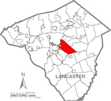 Map of Lancaster County, Pennsylvania highlighting East Lampeter Township