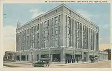 An illustrated postcard of the East Side Masonic Temple in Toledo, Ohio, 1920