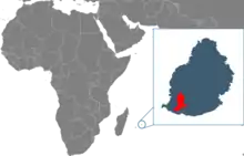 Map showing the location of Mauritius, and island in the Indian Ocean