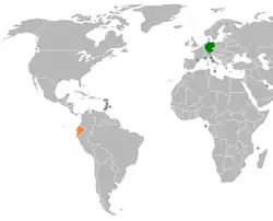 Map indicating locations of Ecuador and Germany