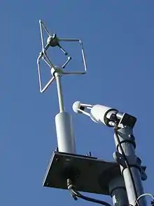 A LI-COR LI-7500 and sonic anemometer on an eddy covariance flux monitoring platform.