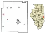 Location of Redmon in Edgar County, Illinois.