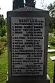 Name board of fallen soldiers in front of a grave row