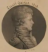 Charles Balthazar Julien Févret de Saint-Mémin engraving of Gaines as a first lieutenant in 1808