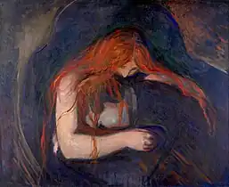 A painting of a woman with red hair.
