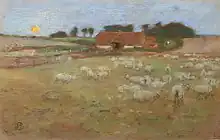 pastel  titled Sheep at Eventide