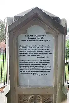 Inscription commemorating Sarah Ponsonby