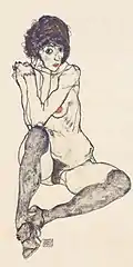 Sitzender weiblicher Akt mit aufgestützen Ellbogen (1914) by Egon Schiele
