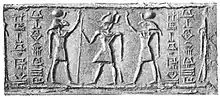 Egypto-Assyrian cylinder seal, combining the Assyrian cuneiform script with Egyptian deities.