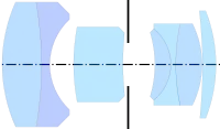 Carl Zeiss (Oberkochen) Distagon (35 mm f/4, 1958) by Eismann & Lange, from US Patent 3,038,380