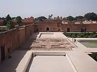 The eastern pavilion (the Qubbat al-Zujaj), no longer standing today but showing remains of the underground water infrastructure