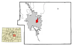 Location of the Cimarron Hills CDP in El Paso County, Colorado.