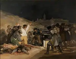 The Third of May 1808; by Francisco Goya; 1814; oil on canvas; 2.68 × 3.47 m; Museo del Prado (Madrid, Spain)