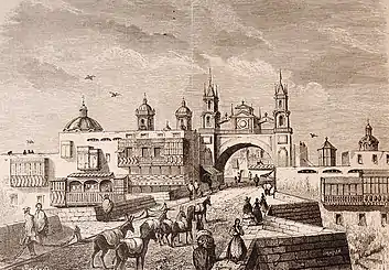 Puente de Piedra Bridge, the former Arco del Puente Gate and the Walls of Lima in 1878 by El Viajero Ilustrado. Old Fund of the University of Seville.