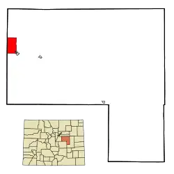 Location of the Ponderosa Park CDP in Elbert County, Colorado.