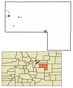 Location of Simla in Elbert County, Colorado.