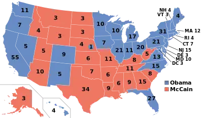 Electoral map, 2008 election