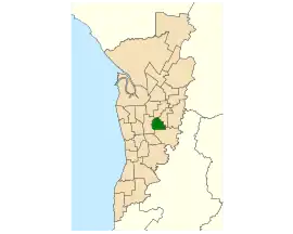 Map of Adelaide, South Australia with electoral district of Dunstan highlighted