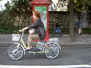 An e-bike in China. Here the rider is not using the pedals.