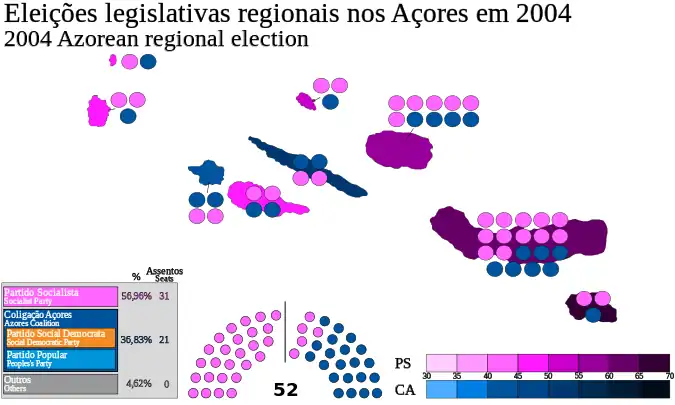 Map showing island constituencies won by political parties.