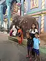 Devotees with Elephant Lakshmi in Manakula Vinayagar Temple