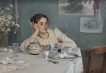 After Breakfast, 1890, of which the artist herself stated that it could have been left unpainted