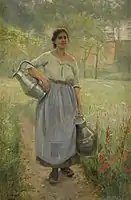 French peasant girl with milk pans