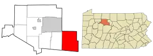Location in Elk County and the state of Pennsylvania