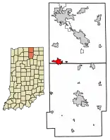 Location of Nappanee in Elkhart County and Kosciusko County, Indiana.