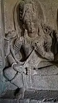 India, Ellora Caves, cave 21, 7th-8th century C.E. Shiva with an ālāpiṇī vīṇā.
