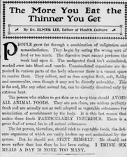 Elmer Lee promoting a vegan diet in 1911