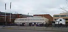 A front-facing exterior photograph of Elstree Studios