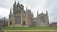 Ely Cathedral – square east end: Early English chancel (left) and Decorated Lady Chapel (right)
