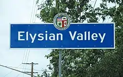 Elysian Valley neighborhood sign,located on Riverside Drive at Egret Park