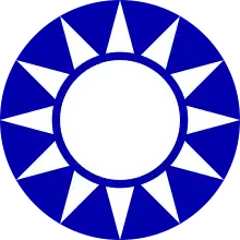 A circular logo representing a white sun on a blue background. The sun is a circle surrounded by twelve triangles.