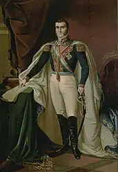 Copy of a portrait of Agustín I, Constitutional Emperor of Mexico, made for the Iturbide Gallery (current Ambassador's Hall) at the National Palace.