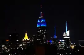 The Empire State Building in New York City was lit blue when CNN called Ohio for Obama, projecting him the winner of the election. Likewise, red would have been used if Romney won.