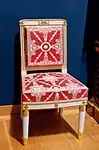 Chair; before 1810; white trimmed wood with gilt carved decoration, modern trim, red and white silk; 90 x 50.5 x 44 cm; Louvre