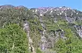 Waterfalls on Chimney Peak's southeast slopes, seen from Enchanted Valley