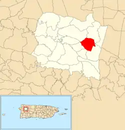 Location of Eneas within the municipality of San Sebastián shown in red