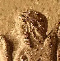 Enemy being trampled by Iddi(n)-Sin, probably a vanquished rebel called Aurnahuš in the accompanying inscription. (detail)